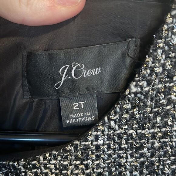 J. Crew - Sparkle Tweed Dress with Velvet Trim Fringe Hems, Black & Gold, 2 Tall - Picture 3 of 7
